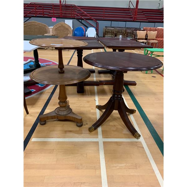 2 TIER ROUND WOOD SIDE TABLE APPROX 35"X24" & ROUND WOOD SIDE TABLE APPROX 29"X30"