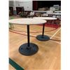 Image 2 : 2 METAL BASE WOOD TOP ROUND TABLES APPROX 28"X30"