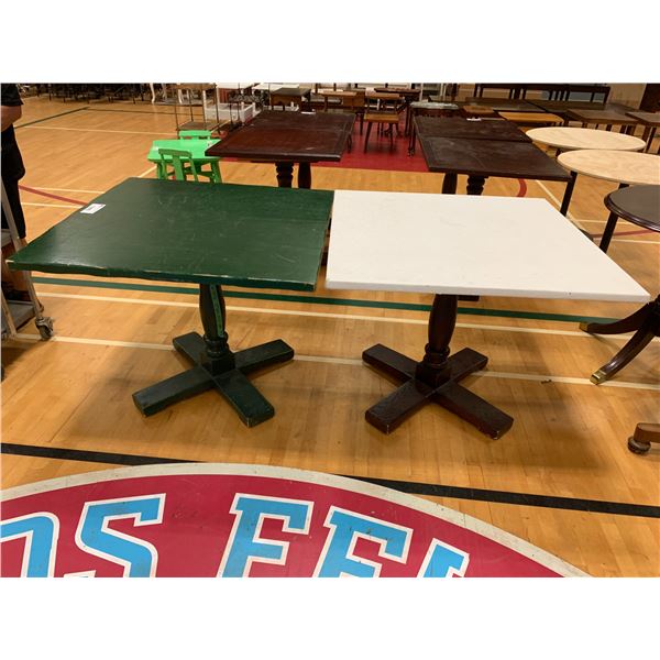 2 SQUARE WOOD TABLES (SOME DAMAGE) APPROX 29"X36"X36"