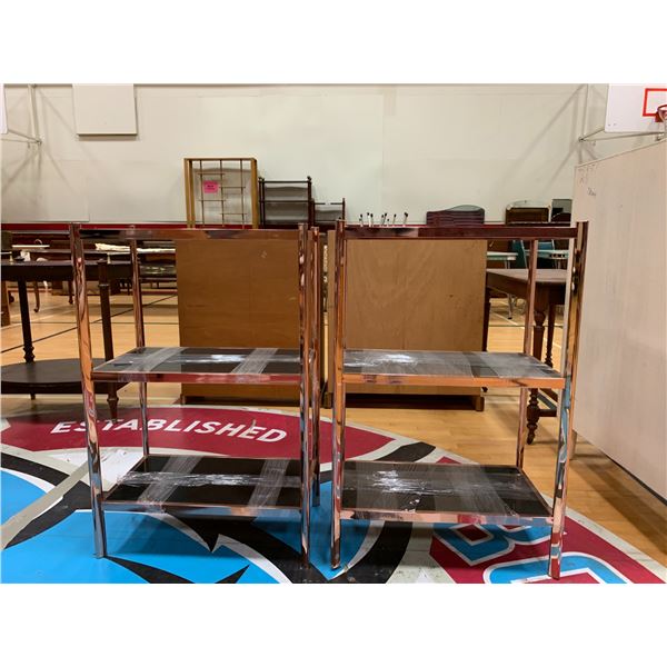 2 3 TIER MODERN METAL & GLASS SHELVING UNITS APPROX 36"X23"X13"