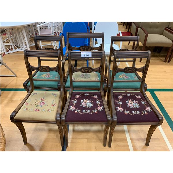 6 ASSORTED WOOD EMBROIDERED CHAIRS