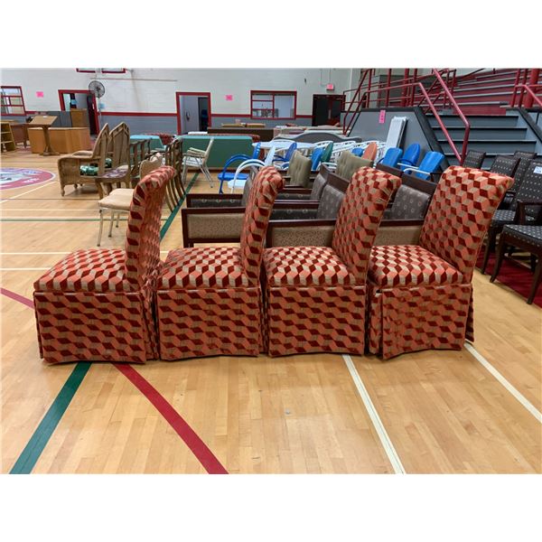 4 VINTAGE SKIRTED WOOD CHAIRS