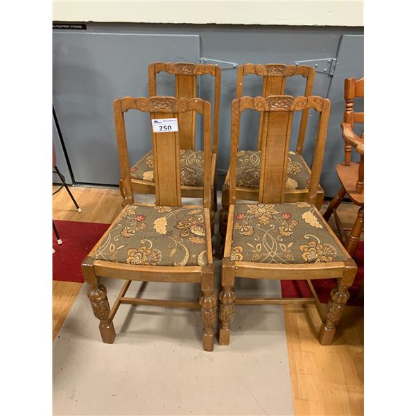 4 VINTAGE EMBROIDERED WOOD CHAIRS