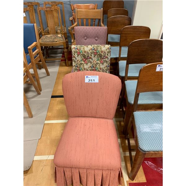 5 ASSORTED CHAIRS INCLUDING; BOOSTER CHAIRS, VINTAGE STOOLS & MORE