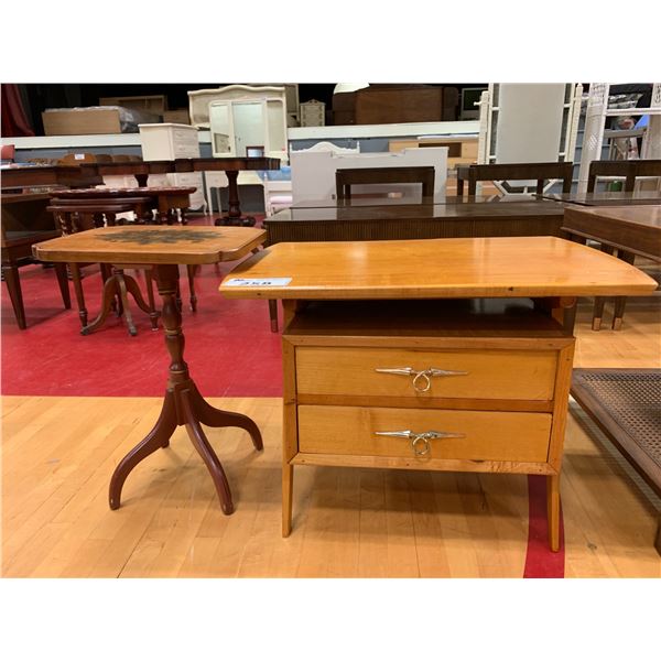 SMALL WOOD TABLE 21"X14-1/2"X12-1/2" & 2 DRAWER WOOD END TABLE APPROX 19"X26"X19"