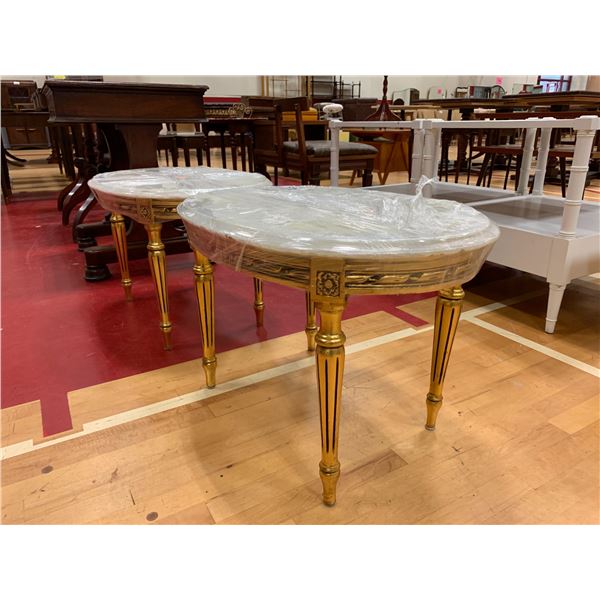 2 WOOD MARBLE TOP END TABLES APPROX 17"X26"X18"