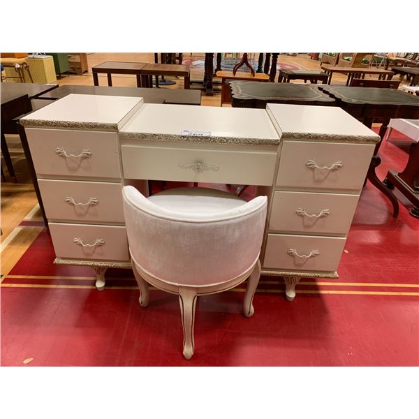 7 DRAWER WOOD VANITY WITH CHAIR APPROX 30"X46"X16"