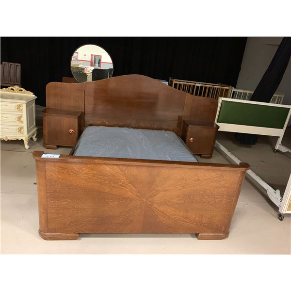 DOUBLE SIZE BED FRAME WITH MATTRESS & 2 ATTACHED NIGHTSTANDS
