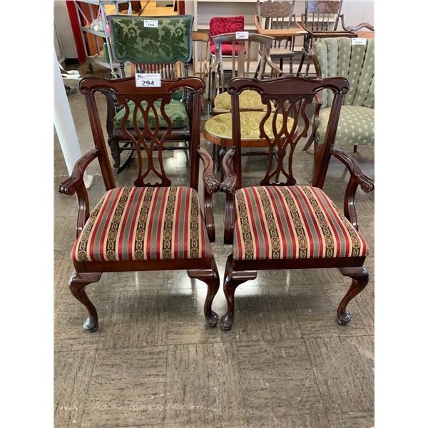 2 VINTAGE CARVED BACK WOOD CHAIRS