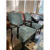 Image 2 : 2 VINTAGE BLUE SUEDE WOOD CHAIRS