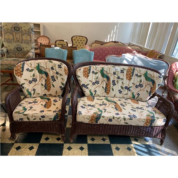 2-PC WHICKER PATIO SOFA SET INCLUDING; LOVE SEAT & LOUNGE CHAIR WITH CUSHIONS