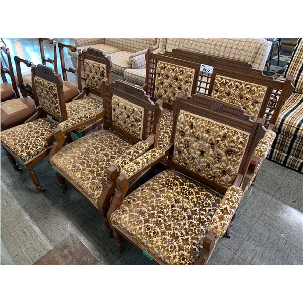 5-PC VINTAGE CHAIR SETS INCLUDING; 4 DINING CHAIRS & LOVE SEAT