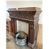 Image 2 : CARVED WOOD MANTLE APPROX 60"X57"X18", METAL BUCKET & METAL FIREWOOD HOLDER