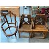 Image 1 : 2 CARVED WOOD CHAIRS & WOOD CHAIR MISSING SEAT