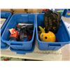 Image 5 : TOTES OF ASSORTED ITEMS INCLUDING; FLASH LIGHTS, FOOTBALL HELMET, GLASS MUG SETS, ASSORTED LUGGAG...