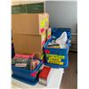 Image 1 : TOTES & BOXES OF ASSORTED ITEMS INCLUDING; ASSORTED GLASS BOTTLES, ASSORTED NEW BANDANAS, ASSORTE...