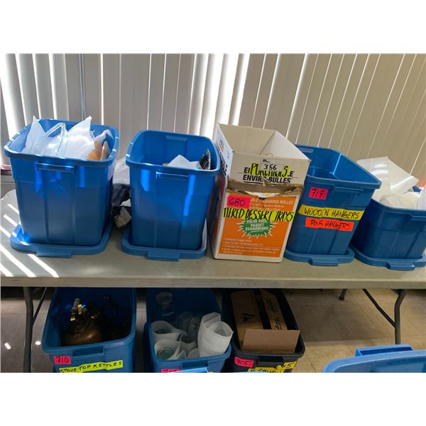 TOTES OF ASSORTED ITEMS INCLUDING; CAKE DISHES, SERVING DISHES, GLASSWARE, VINTAGE TEAPOTS & MORE...