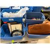 Image 3 : TOTES & BOX OF ASSORTED ITEMS INCLUDING; FRAMED ART, GARDEN SHEARS, NESTING BOXES & MORE (TABLE N...