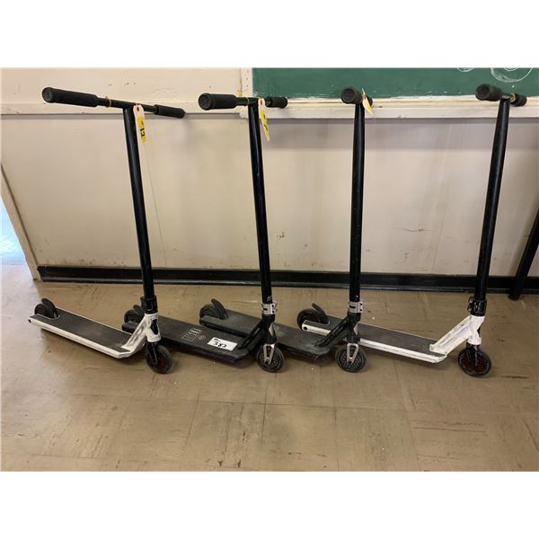 4 ASSORTED SCOOTERS INCLUDING; WHITE FUZION & BLACK FUZION