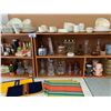Image 3 : 2 WOOD SHELVING UNITS OF ASSORTED ITEMS INCLUDING; DECANTERS, DISHWARE SETS, ICE BOX & MORE (TABL...