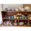 Image 5 : 2 WOOD SHELVING UNITS OF ASSORTED ITEMS INCLUDING; DECANTERS, DISHWARE SETS, ICE BOX & MORE (TABL...