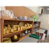 Image 1 : 2 WOOD SHELVING UNITS OF ASSORTED ITEMS INCLUDING; DISHWARE SETS, BONE CHINA, GLASSWARE & MORE (T...