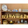 Image 2 : 2 WOOD SHELVING UNITS OF ASSORTED ITEMS INCLUDING; DISHWARE SETS, BONE CHINA, GLASSWARE & MORE (T...
