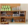 Image 4 : 2 WOOD SHELVING UNITS OF ASSORTED ITEMS INCLUDING; DISHWARE SETS, BONE CHINA, GLASSWARE & MORE (T...
