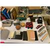 Image 2 : ASSORTED ITEMS INCLUDING; VINTAGE DESK FAN, VINTAGE STAPLERS, OFFICE SUPPLIES, PAPER CUTTER, MICR...