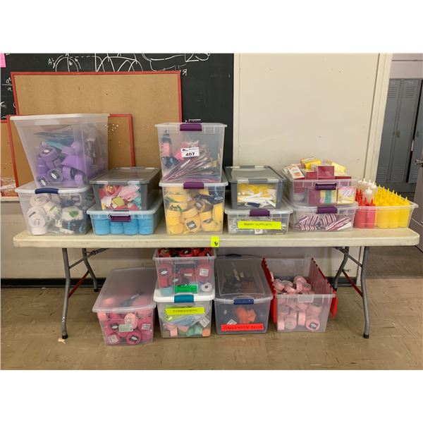 TOTES OF ASSORTED PARTY SUPPLIES INCLUDING; STREAMERS, STRAWS, CONDIMENT SQUEEZERS & MORE (TABLE ...