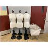 Image 1 : 6 TAILORING MANNEQUINS ON STANDS APPROX 58"& FABRIC ROLLING BIN