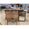 Image 1 : ASSORTED ITEMS INCLUDING; MOBILE METAL & WOOD SHOP TABLE (36"X60"X36"), MIRRORED MEDICINE CABINET...