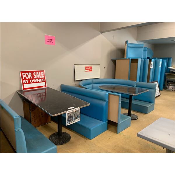 ASSORTED DINER FURNITURE INCLUDING; BOOTH SEATS, TABLES & LIGHT BOX (MUST TAKE ALL)