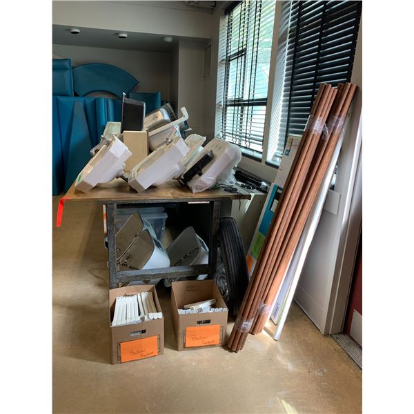 ASSORTED ITEMS INCLUDING; SINKS, TABLES, EXIT SIGNS & MORE (MUST TAKE ALL)