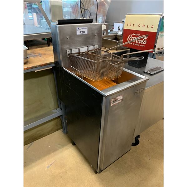 MOBILE STAINLESS STEEL MK2 DUAL BASKET DEEP FRYER (RUSTED BASKETS & MORE) APPROX 49 X16 X27 