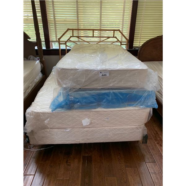 QUEEN SIZE BED FRAME WITH HEADBOARD & 4 ASSORTED MATTRESSES INCLUDING; TWIN & DOUBLE