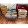 Image 5 : ASSORTED ITEMS INCLUDING; WOOD CRATES, WHICKER BASKETS, VINTAGE LUGGAGE & MORE