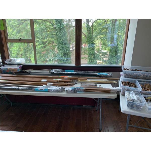 ASSORTED CURTAIN RODS & RINGS (TABLES NOT INCLUDED)