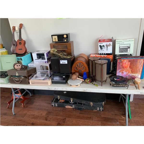 ASSORTED ITEMS INCLUDING; PLAYSTATION THRUSTMASTER, GUITAR AMP, ASSORTED INSTRUMENTS, SPEAKERS & ...