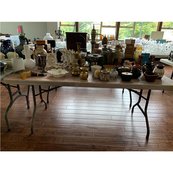 ASSORTED ITEMS INCLUDING; CANDLE HOLDERS, VASES, DUCK WALL DCOR & MORE (TABLE NOT INCLUDED)