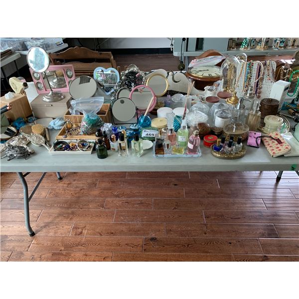 ASSORTED ITEMS INCLUDING; HAIR BRUSHES, MAKEUP MIRRORS, JEWELRY & MORE (TABLE NOT INCLUDED)
