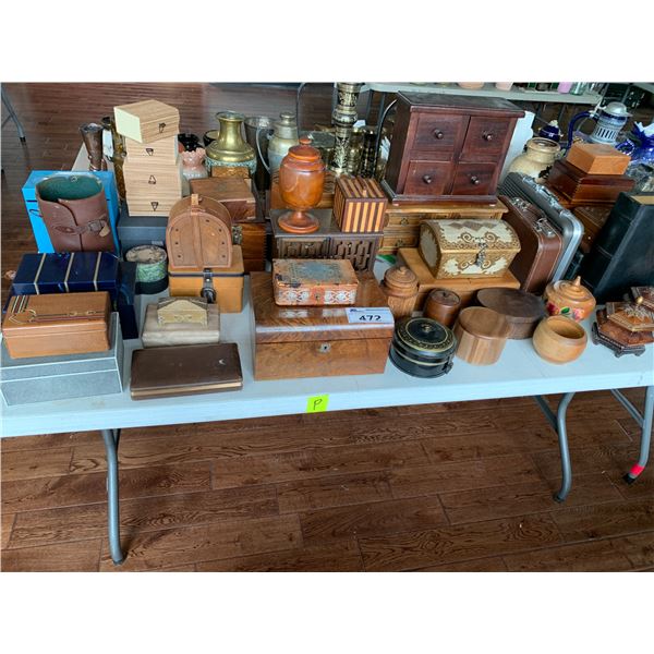 ASSORTED ITEMS INCLUDING; LOCK BOXES, FAKE BOOK, JEWELRY BOXES & MORE (TABLE NOT INCLUDED)