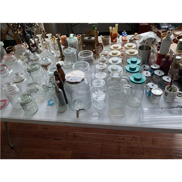 ASSORTED ITEMS INCLUDING; SALT & PEPPER SHAKERS, SPICE & HERB CONTAINERS, MASON JARS & MORE (TABL...