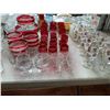 Image 2 : ASSORTED ITEMS INCLUDING; RASPBERRY GLASS, DECANTERS, GLASS PITCHERS & MORE (TABLE NOT INCLUDED)