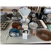 Image 3 : ASSORTED ITEMS INCLUDING; VINTAGE TOASTER, VINTAGE SCALE, MUFFIN PANS & MORE (TABLE NOT INCLUDED)