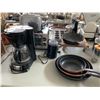 Image 2 : ASSORTED ITEMS INCLUDING; POTS & PANS, COFFEE MAKER, TOASTER OVEN, CUTTING BOARDS & MORE (TABLE N...