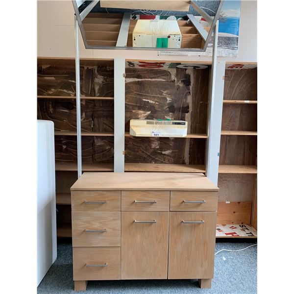 MIRRORED COOKING STATION APPROX 8'X46"X18" & BROAN HOOD RANGE