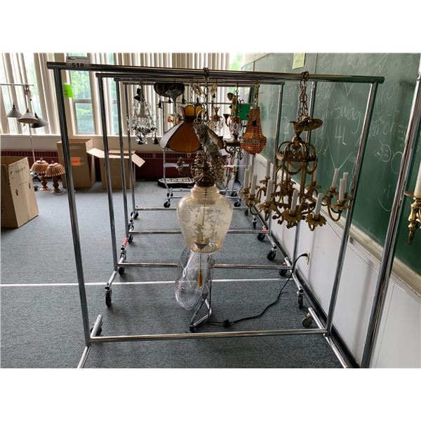 2 RACKS OF 3 ASSORTED CHANDELIERS