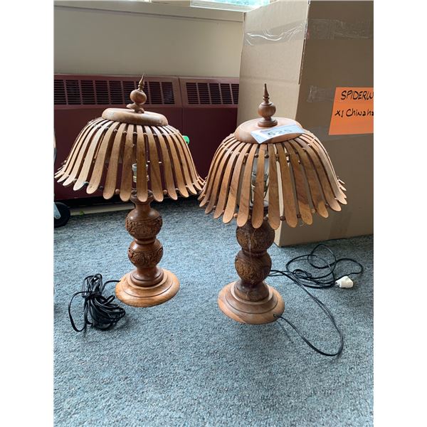 2 WOOD TABLE LAMPS WITH SHADES