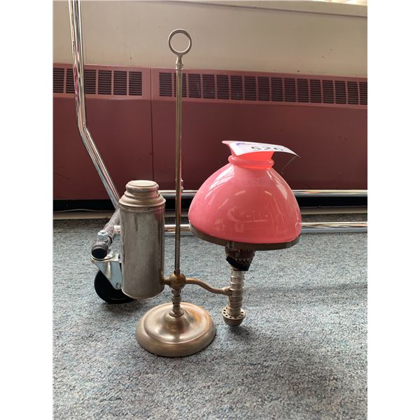 VINTAGE PINK GLASS LAMP WITH SHADE